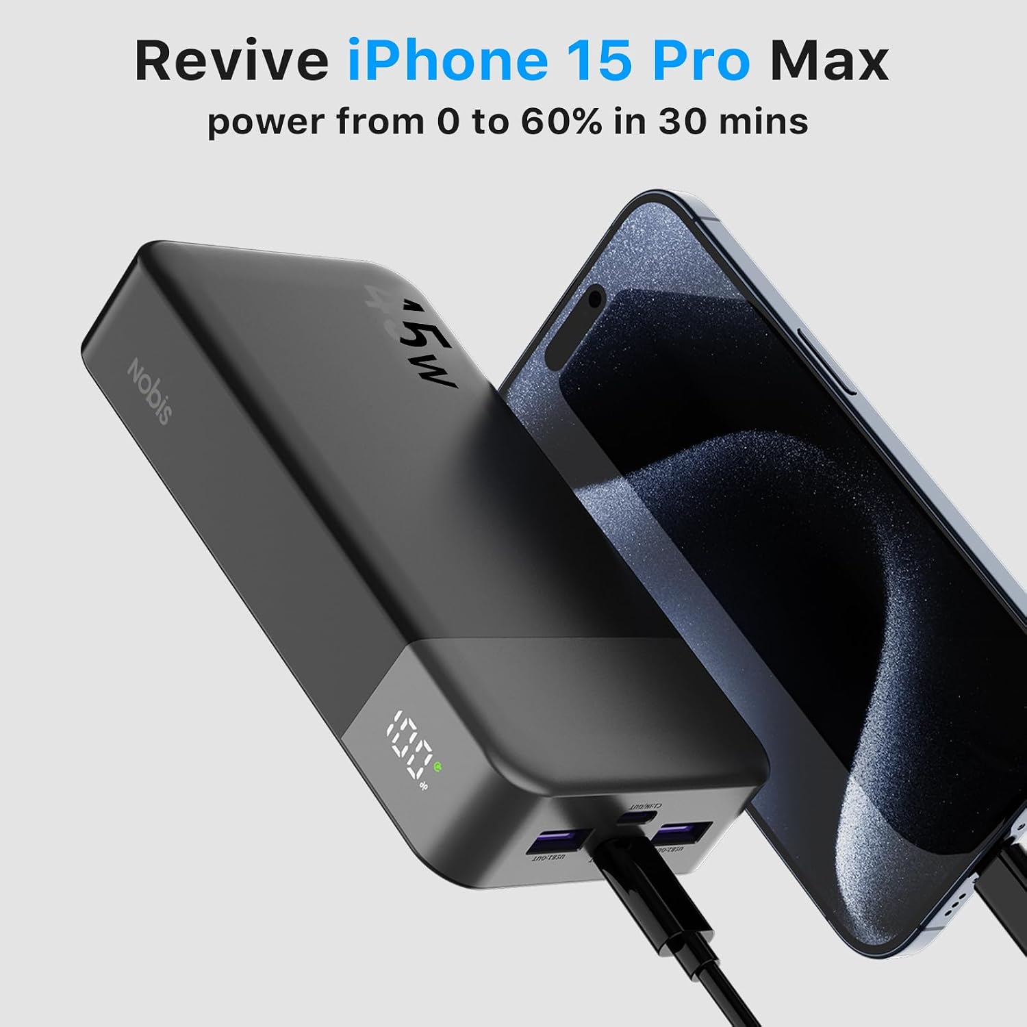 Power Bank NOBIS 20000mAh 45W бързо зареждане, външна батерия USB-C PD 3.0 QC 3.0, 4 порта – допълнителна снимка 2