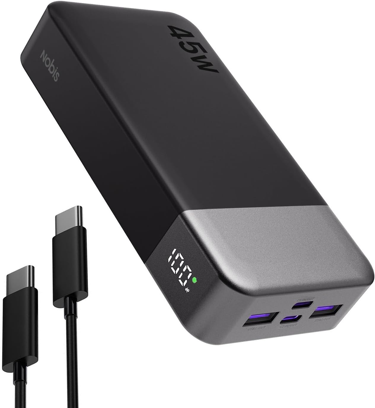 Power Bank NOBIS 20000mAh 45W бързо зареждане, външна батерия USB-C PD 3.0 QC 3.0, 4 порта – основна снимка на продукта