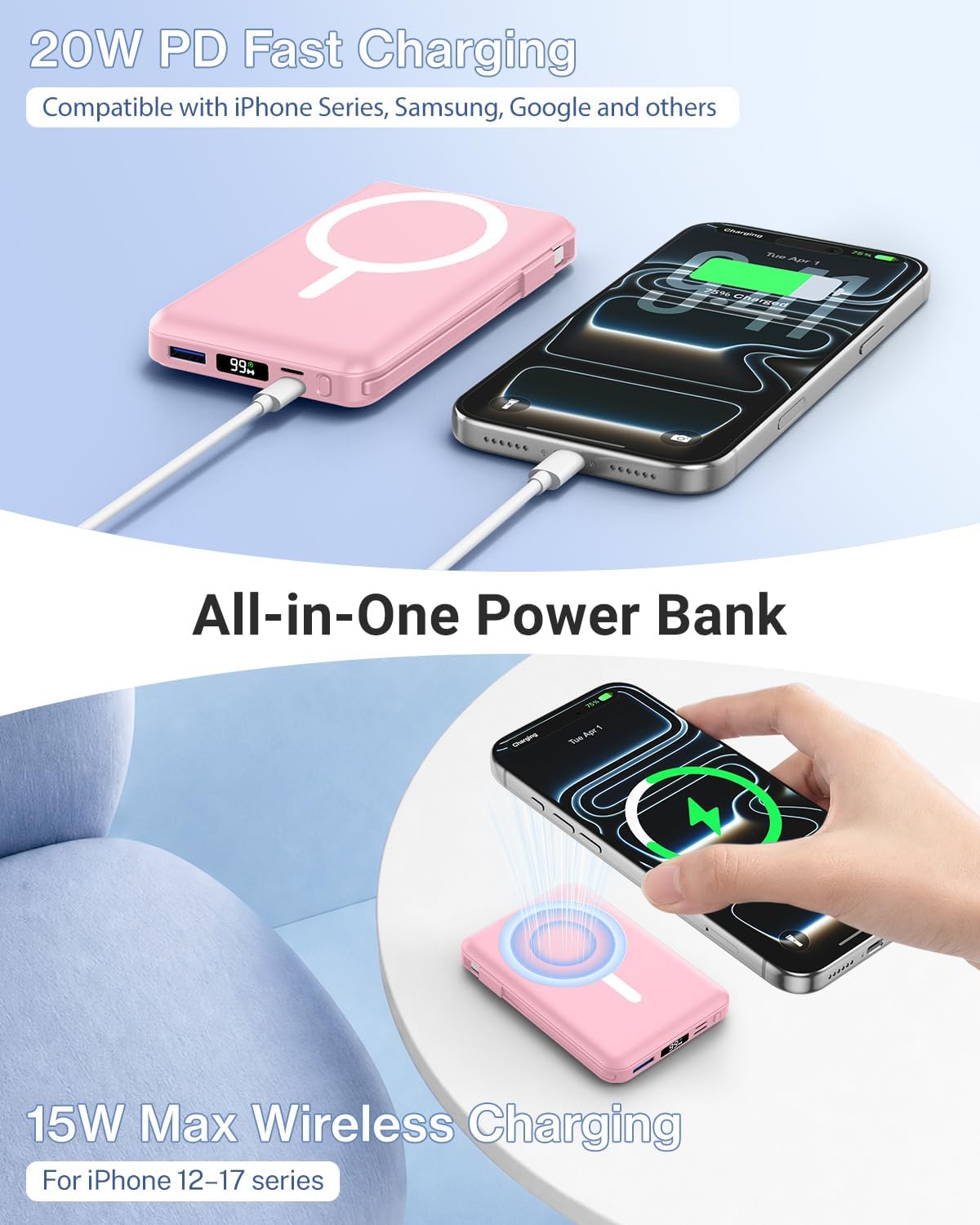 Магнитна външна батерия Power Bank 10000mAh 15W – допълнителна снимка 4